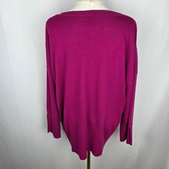 Kerisma Sweater Large Mercerized Wool Magenta Oversized Jagged Hem Cozy Preppy - Picture 4 of 11